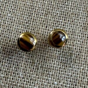 Fashion Jewelry Gold Tone Tiger Eye Stud Earrings
